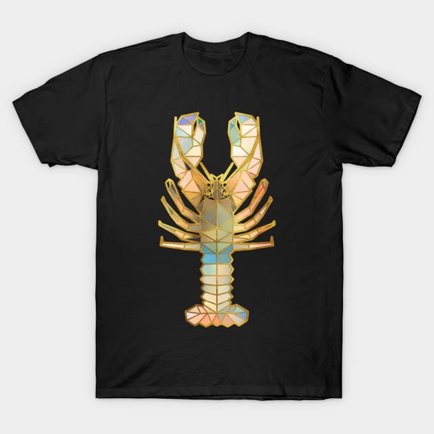 Ancient Lobster Geometric Gold Lines T-Shirt by HappyGiftArt